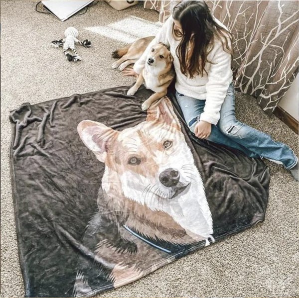 Customer with Personalized Dog Blankets